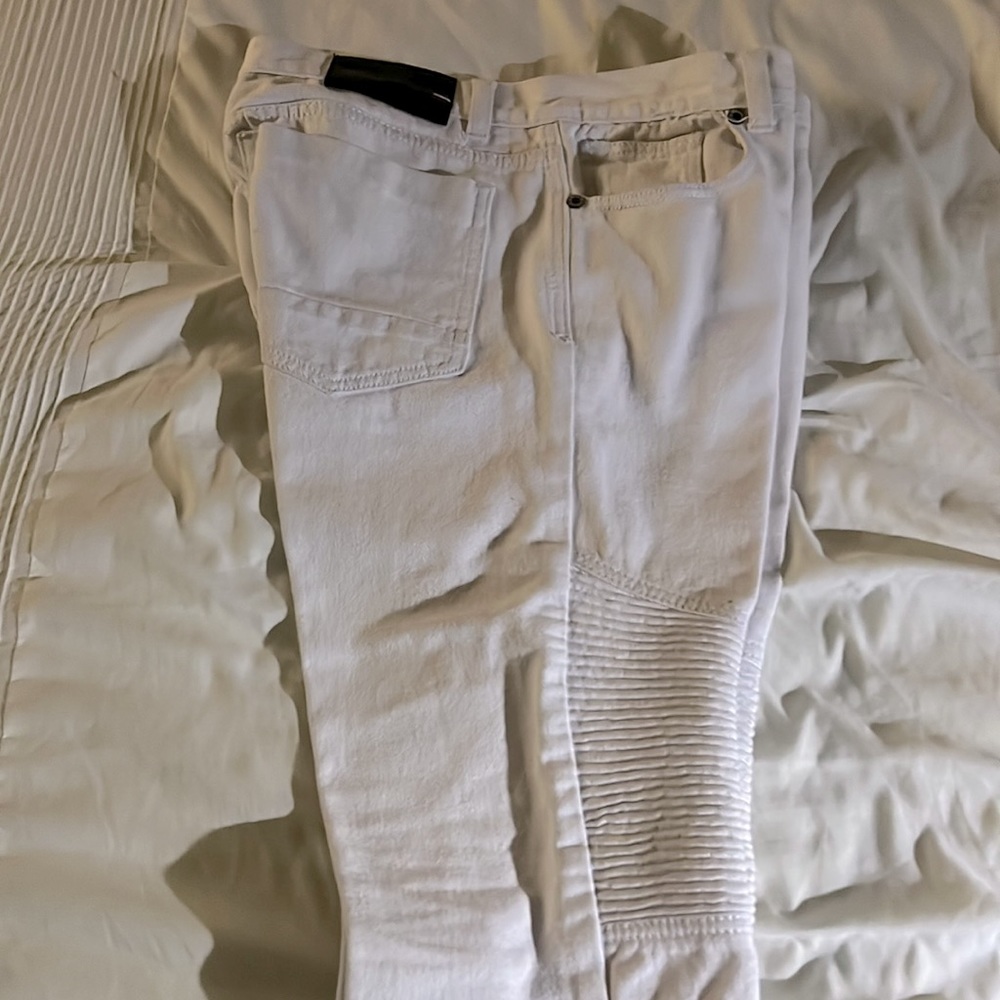 White biker jeans